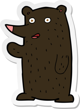 Bir insan tarafından çizilmiş siyah ayı sallayan bir karikatür çıkartması.