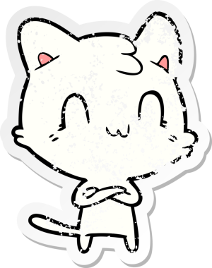 Bir insan tarafından çizilmiş mutlu bir kedinin sıkıntılı çıkartması.