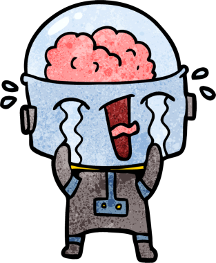 Bir insan tarafından çizilmiş ağlayan robot çizgi film.