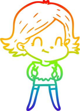 Gökkuşağı gradyan çizimi. Bir insan tarafından çizilmiş karikatür dostu bir kız.