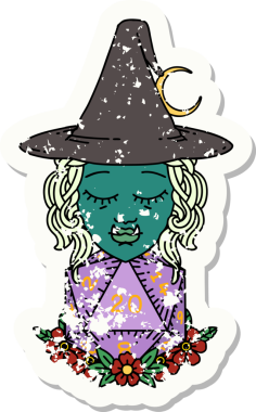 Retro Dövme Biçimi Bir insan tarafından çizilmiş 20 zarlı yarı ork sihirbazı