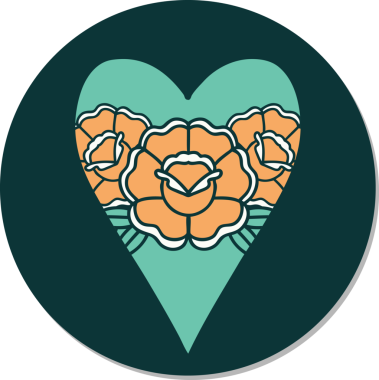 Geleneksel kalp stili dövme çıkartması ve bir insan tarafından çizilmiş çiçekler.