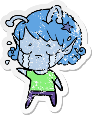 Bir insan tarafından çizilmiş, ağlayan uzaylı bir kızın sıkıntılı çıkartması.