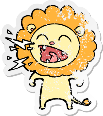 Bir insan tarafından çizilmiş kükreyen bir aslanın sıkıntılı çıkartması.