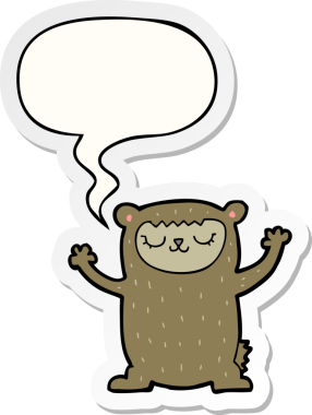 Bir insan tarafından çizilmiş baloncuk çıkartmalı şirin çizgi film ayısı.