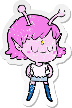 Bir insan tarafından çizilmiş uzaylı bir kızın sıkıntılı çıkartması.