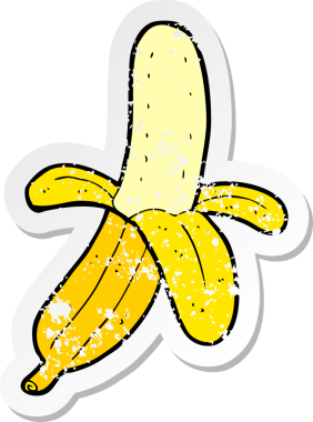 Bir insan tarafından çizilmiş karikatür muzunun gerilimli yapıştırması.