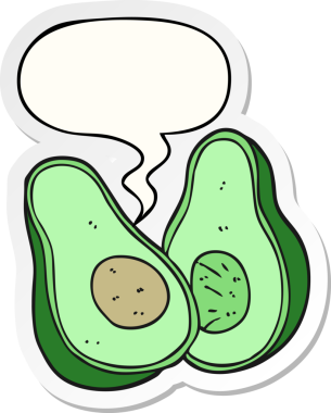 Bir insan tarafından çizilmiş konuşma kabarcığı etiketli bir avokado.