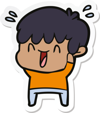 Bir insan tarafından çizilmiş, gülen bir çocuğun çıkartması.