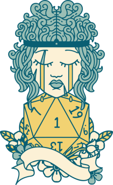 Retro Dövme Tarzı Ağlayan İnsan Barbar Bir D20 rulo ile bir insan tarafından çizilmiş