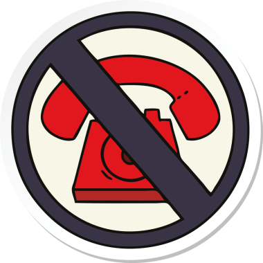 Bir insan tarafından çizilmiş telefonlara izin verilmeyen şirin bir karikatür çıkartması.