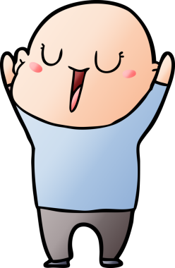 Bir insan tarafından çizilmiş mutlu, kel adam.