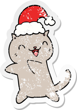 Bir insan tarafından çizilmiş şirin bir karikatür Noel kedisinin sıkıntılı çıkartması.