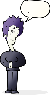 Bir insan tarafından çizilmiş, konuşma balonu olan bir vampir.