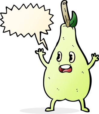 Bir insan tarafından çizilmiş konuşma baloncuğu ile korkmuş armut çizgi filmi.