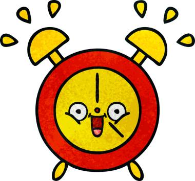 Bir insan tarafından çizilmiş bir çalar saatin retro grunge desen karikatürü