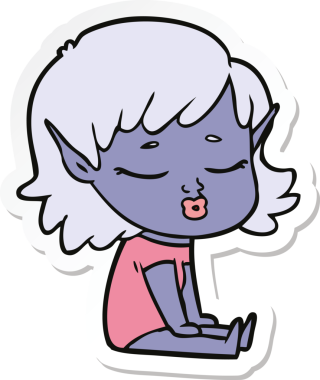 Bir insan tarafından çizilmiş güzel bir elf kızının çıkartması.