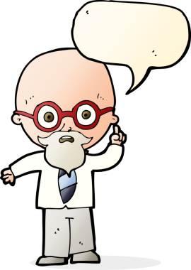 Bir insan tarafından çizilmiş konuşma balonu olan çizgi film profesörü.