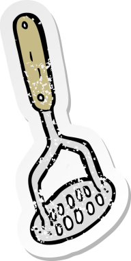 Bir insan tarafından çizilmiş patates ezicinin gerilmiş çıkartması.