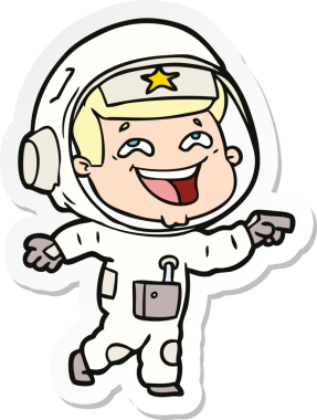 Bir insan tarafından çizilmiş, gülen astronotun çıkartması.