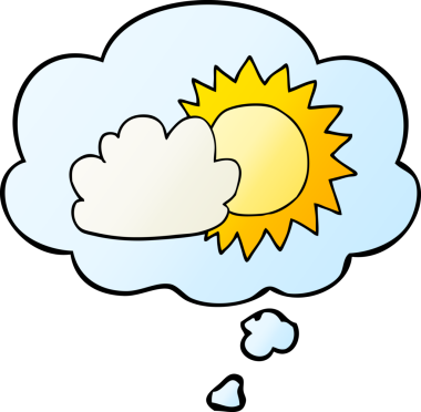 Düşünce baloncuğu olan karikatür havası bir insan tarafından çizilmiş.