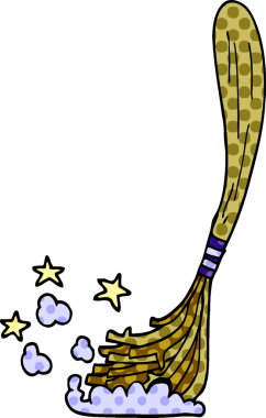 Bir insan tarafından çizilmiş sihirli süpürge.