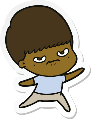 Bir insan tarafından çizilmiş kızgın bir çocuğun çıkartması.