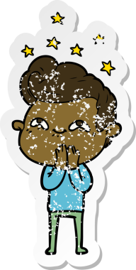 Bir insan tarafından çizilmiş heyecanlı bir karikatür çıkartması.