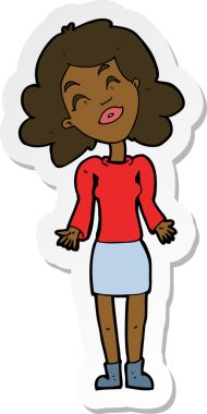 Bir insan tarafından çizilmiş omuz silken bir karikatür kadının çıkartması.