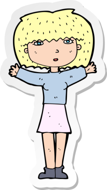 Bir insan tarafından çizilmiş, kollarını havaya kaldıran bir karikatür kadının çıkartması.