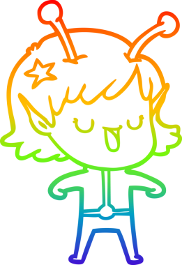 gökkuşağı gradyan çizimi mutlu bir uzaylı kız çizgi filmi bir insan tarafından çizildi