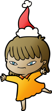 Bir insan tarafından çizilmiş Noel Baba şapkası giymiş bir kadının el çizimi karikatürü.