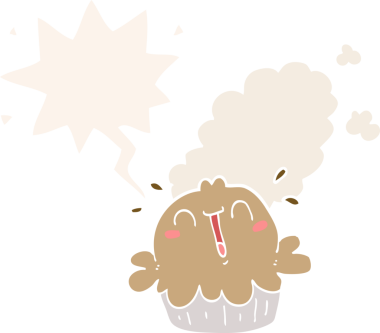 Bir insan tarafından çizilmiş, konuşma baloncuklu şirin bir çizgi film pastası.