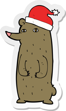 Bir insan tarafından çizilmiş Xmas şapkalı bir ayının çıkartması.