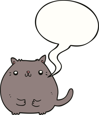 Bir insan tarafından çizilmiş konuşma balonu olan çizgi film kedisi.