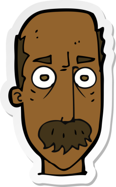 Bir insan tarafından çizilmiş bıyıklı bir karikatürcünün çıkartması.