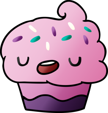 Bir insan tarafından çizilmiş sevimli bir kekin gradyan çizimi kawaii.