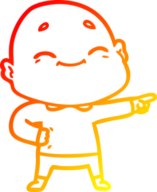 Bir insan tarafından çizilmiş mutlu, kel bir adamın sıcak çizgi çizimi.