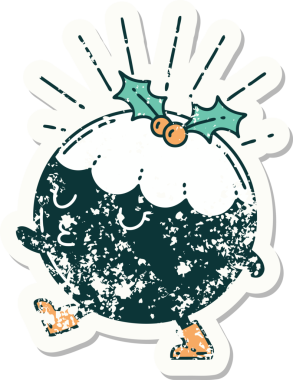 Bir insan tarafından çizilmiş dövme stili puding karakterinin eski bir çıkartması.