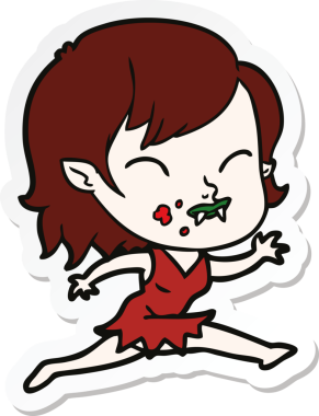 Bir insan tarafından çizilmiş yanağında kan olan vampir bir kızın çıkartması.