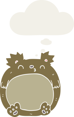 Düşünce baloncuğu olan çizgi film ayısı insan tarafından çizilmiş.