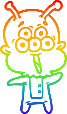 gökkuşağı gradyanı çizimi bir insan tarafından çizilmiş mutlu bir uzaylı çizgi filmi.