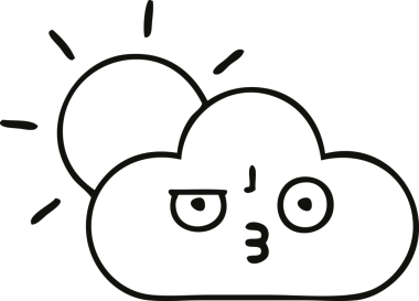 Bir insan tarafından çizilmiş fırtına bulutu ve güneş çizimleri.