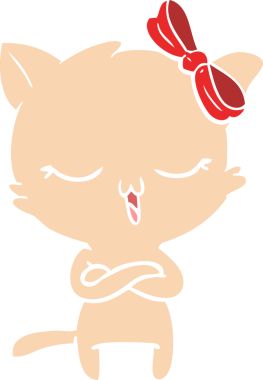 Bir insan tarafından çizilmiş düz renkli çizgi film kedisi.