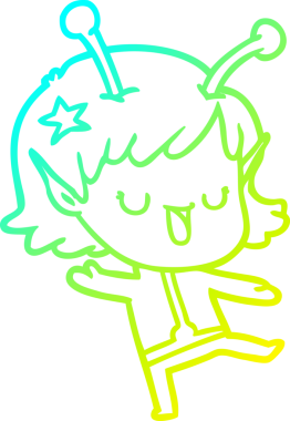 Bir insan tarafından çizilmiş mutlu bir uzaylı kız çizgi filmi.