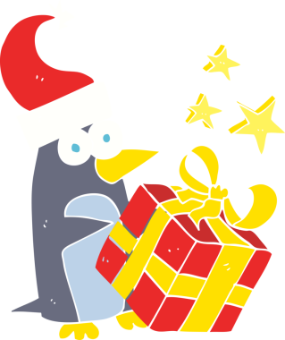 Bir insan tarafından çizilmiş noel pengueninin düz renk çizimi