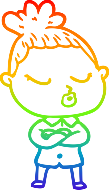 Gökkuşağı gradyan çizgi çizimi bir insan tarafından çizilmiş sakin bir kadın