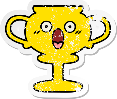 Bir insan tarafından çizilmiş sevimli bir karikatür kupasının sıkıntılı çıkartması.