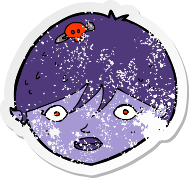 Bir insan tarafından çizilmiş vampir suratlı karikatürün gerilimli yapıştırması.