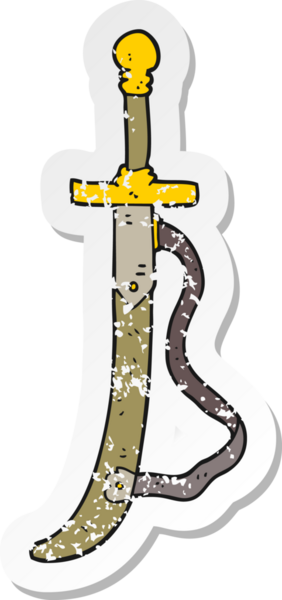 Bir insanın çizdiği karikatür kılıcının gerilimli retro çıkartması